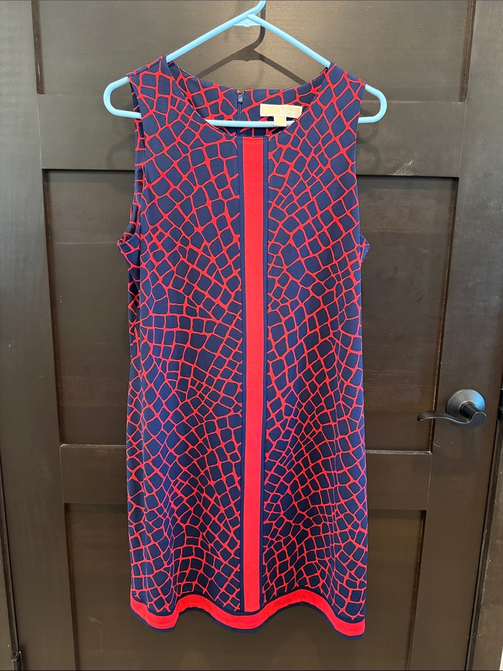 Michael Kors Navy Midi Dress with Red Geometric Grid